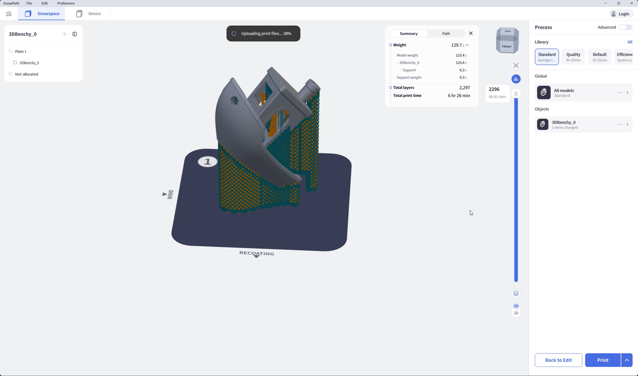 SnowPath displaying automatically generated supports beneath a model