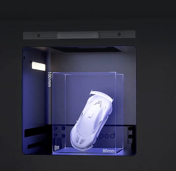 80 by 80 by 100 millimeter build volume