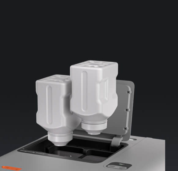 SnowPod powder-safe enclosed cartridges on the printer